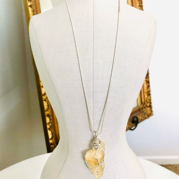 Vintage Raw Citrine Crystal Pendant Silver Necklace - Picture 9 of 15